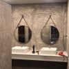 Gương treo dây da nâu nhà tắm D60cm