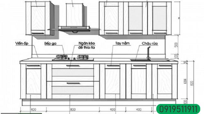 Kích thước tủ bếp gia đình Kích thước tủ bếp gia đình