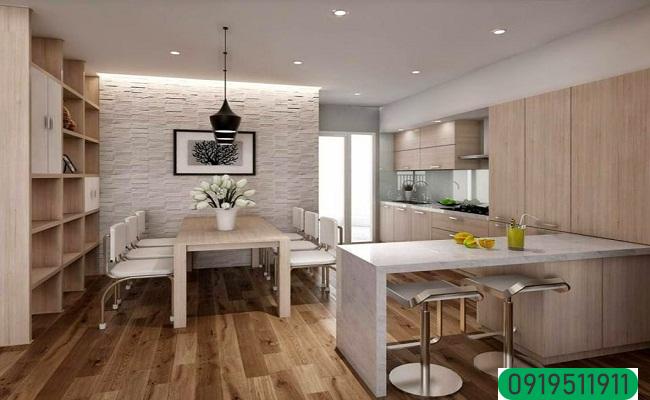 Ý tưởng thiết kế tủ bếp chung cư kèm bàn đảo