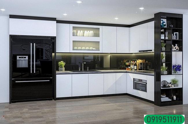 Tủ bếp Acrylic trắng đen hiện đại
