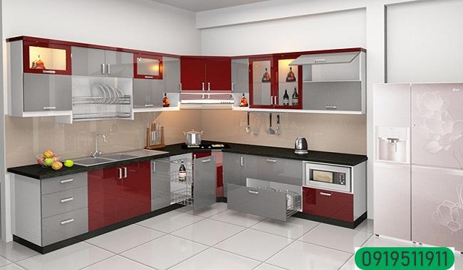 Tủ bếp cho gia đình chữ L bằng inox