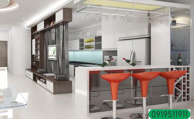 Tủ bếp chung cư hiện đại có quầy bar Tủ bếp chung cư hiện đại có quầy bar