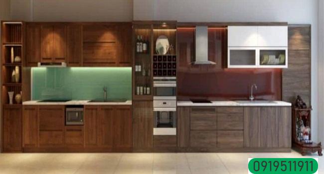 Tủ bếp gỗ óc chó hiện đại