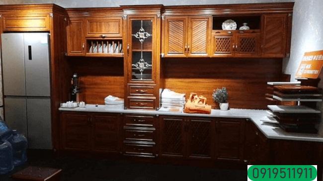 Tủ bếp nhôm kính vân gỗ cao cấp
