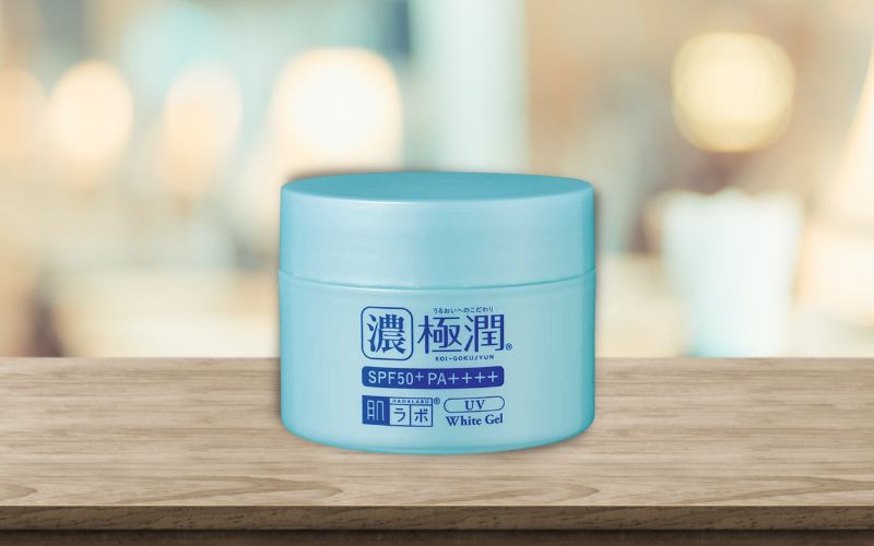 Về bao bì, thiết kế của gel dưỡng ẩm chống nắng Hada Labo Koi-Gokujyun UV White