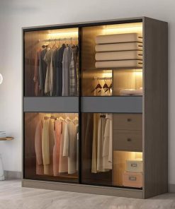 Tủ treo quần áo cánh nhôm kính phong cách hiện đại GHS-52395